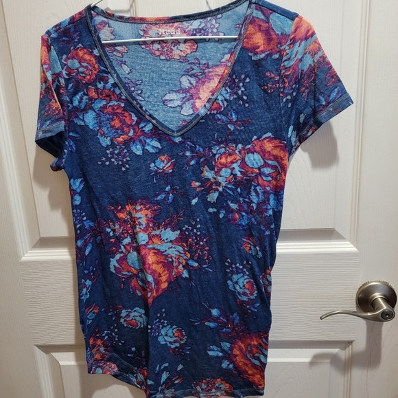 Mudd womens juniors size medium blue floral print short sleeve shirt - Picture 1 of 5